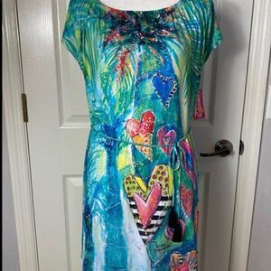 LEOMA LOVEGROVE Short Sleeve Tropical Hearts Dress w Tie. Small